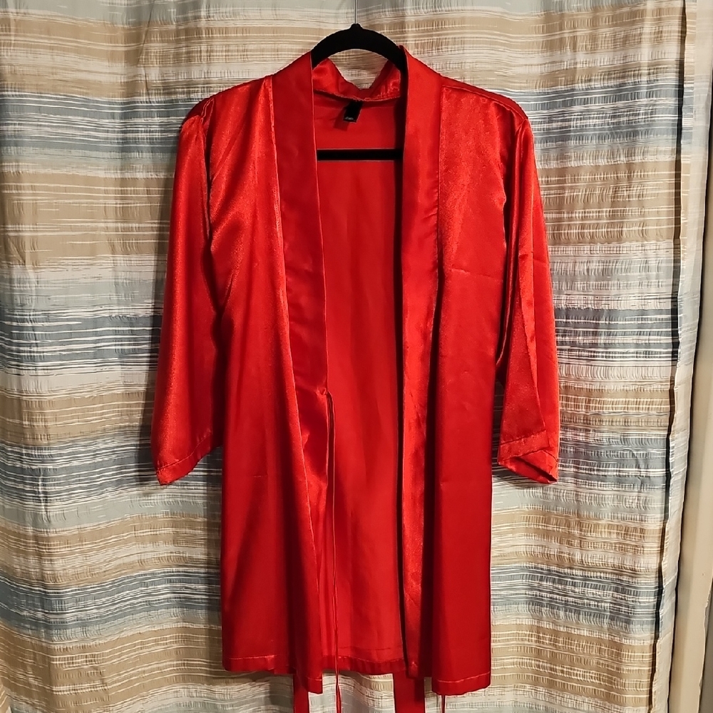 iCollection Women's Ultra Soft Satin Lounge and Poolside Robe In Stunning Red
